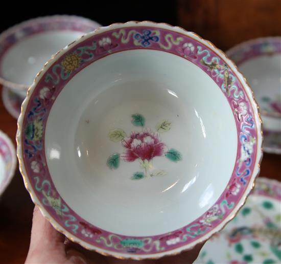 A group of Chinese Straits famille rose phoenix and peony bowls and plates, c.1900, (18)